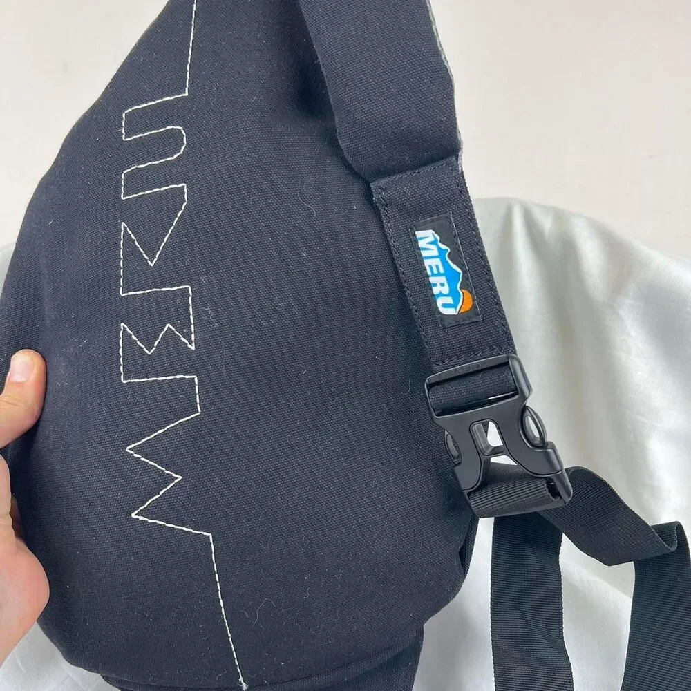 Meru Black Canvas Sling Crossbody Bag